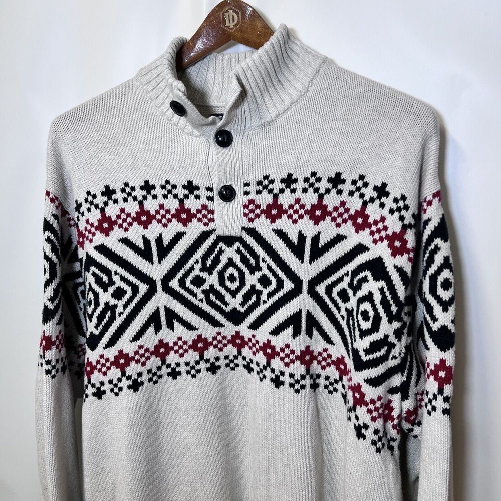 Chaps Fair Isle Nordic Cotton Pullover Mens XL Mock Neck Sweater Apres Chalet - Picture 11 of 16